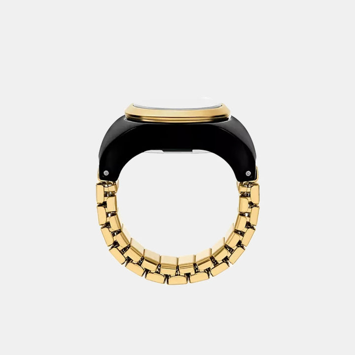 Fossil ES5413 Gold-Tone and Black Enamel Round Analog Ring Watch for Women