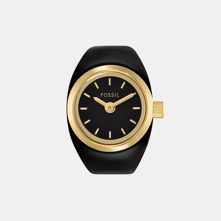 Fossil ES5413 Gold-Tone and Black Enamel Round Analog Ring Watch for Women