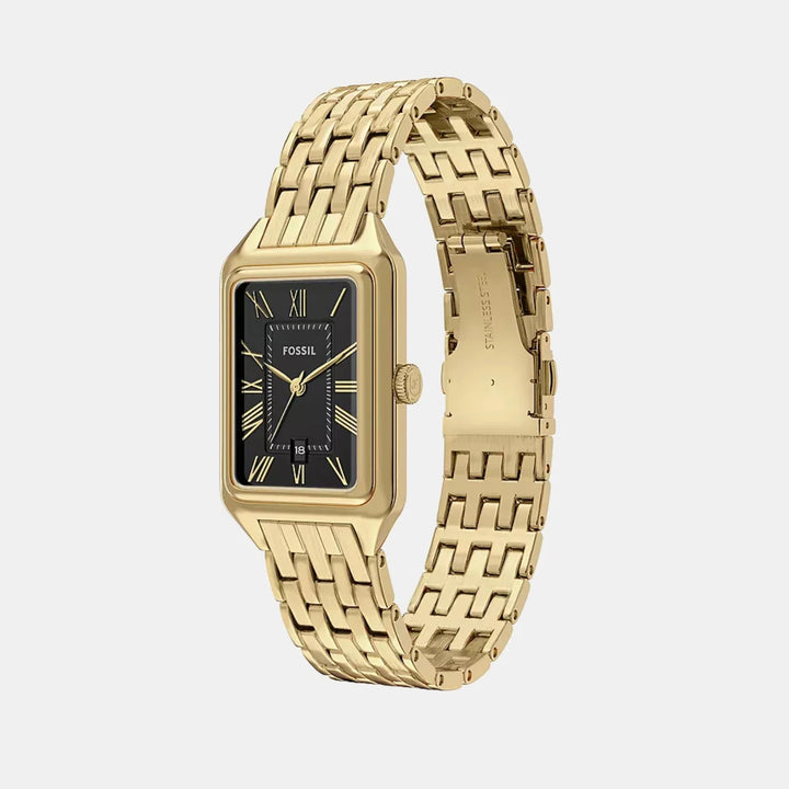 Fossil Raquel ES5434 Rectangular Black Dial Gold-Tone Stainless Steel Women&