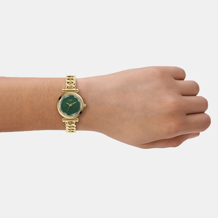 Fossil Carlie ES5441 Green Dial Gold-Tone Curb Chain Bracelet Women&