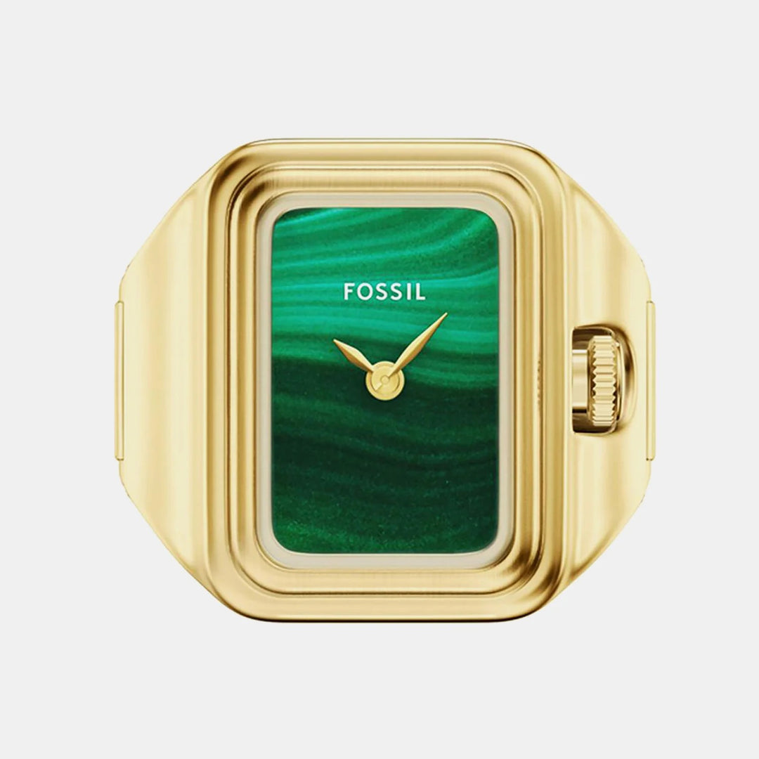 Fossil Raquel ES5448 Gold-Tone Rectangular Green Malachite Ring Watch