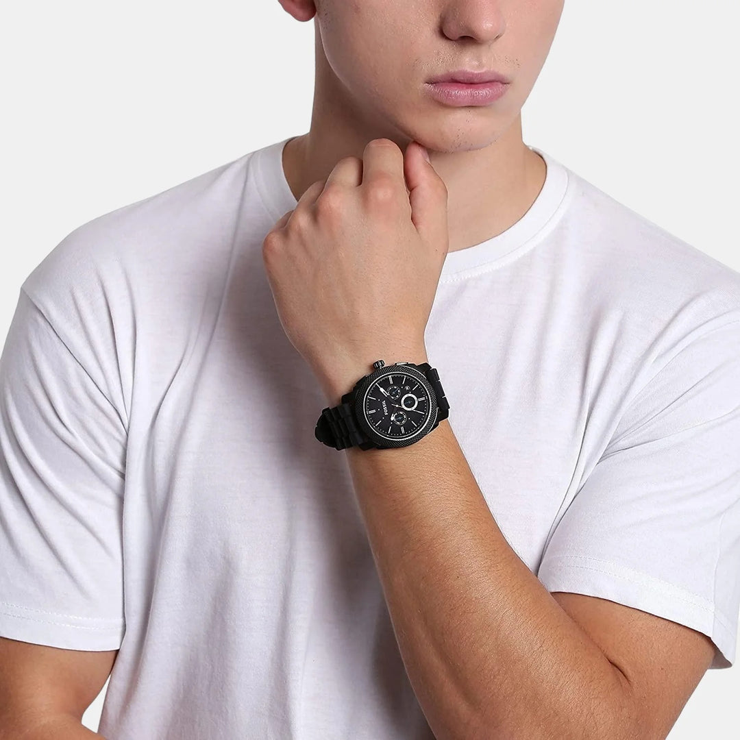 Fossil Machine FS4487 Black Chronograph Dial Black Silicone Strap Men&