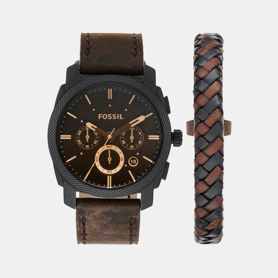 Fossil Machine FS5251SET Chronograph Watch and Brown Leather Bracelet Men&