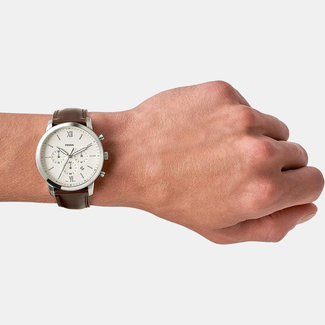 Fossil Neutra FS5380 Chronograph Cream Dial Brown Leather Strap Men&