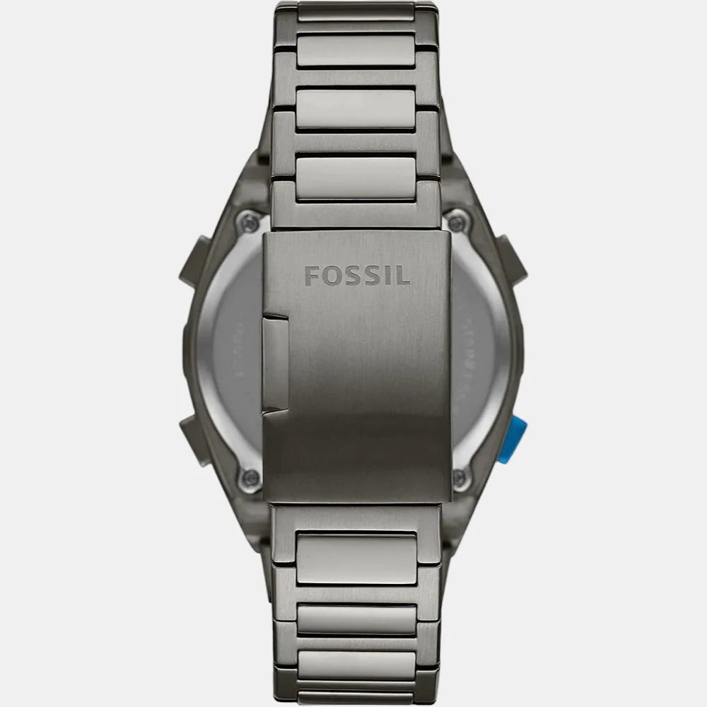 Fossil Carraway FS5861 Rectangular Silver Dial Black Leather Strap Men&