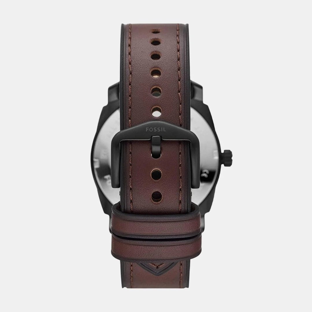 Fossil Machine FS5901 Black Textured Dial Brown Leather Strap Men&