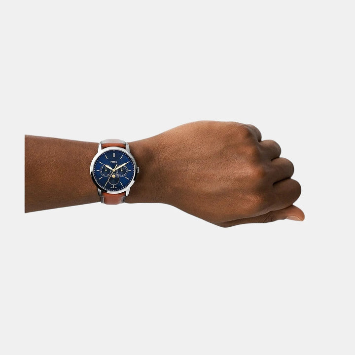 Fossil Machine FS5903 Blue Dial Brown Leather Strap Men&