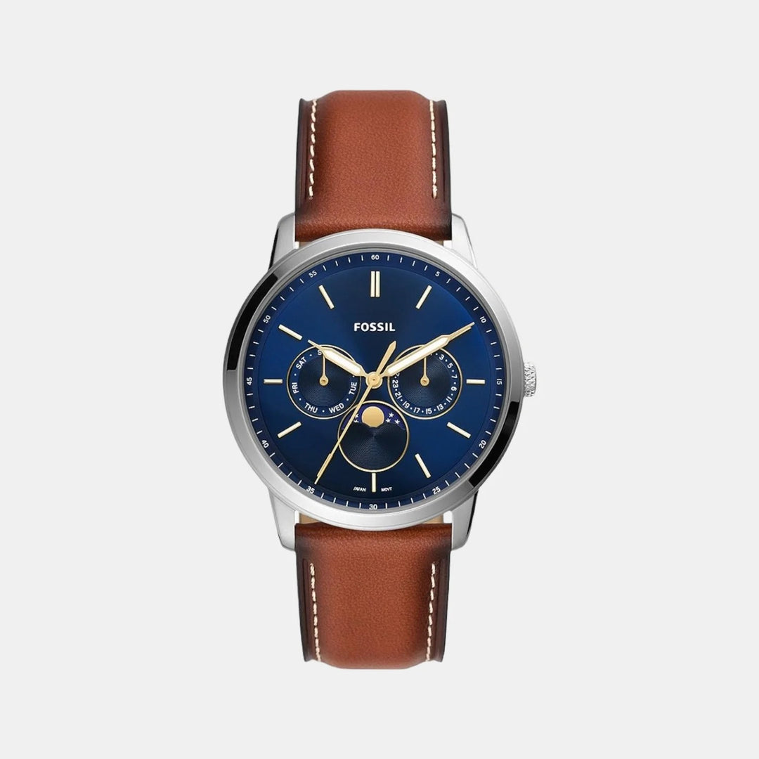 Fossil Machine FS5903 Blue Dial Brown Leather Strap Men&