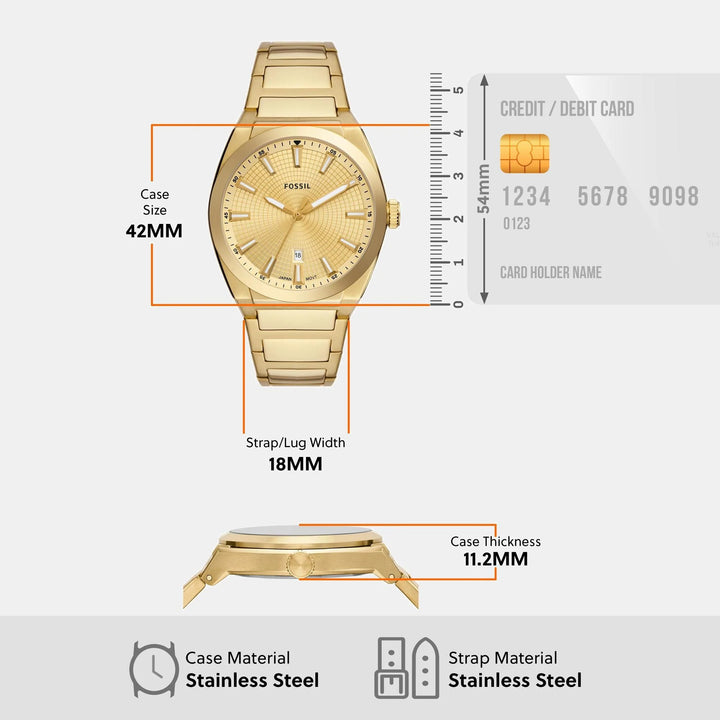 Fossil Everett FS5965 Gold Sunray Dial Gold-Tone Stainless Steel Men&
