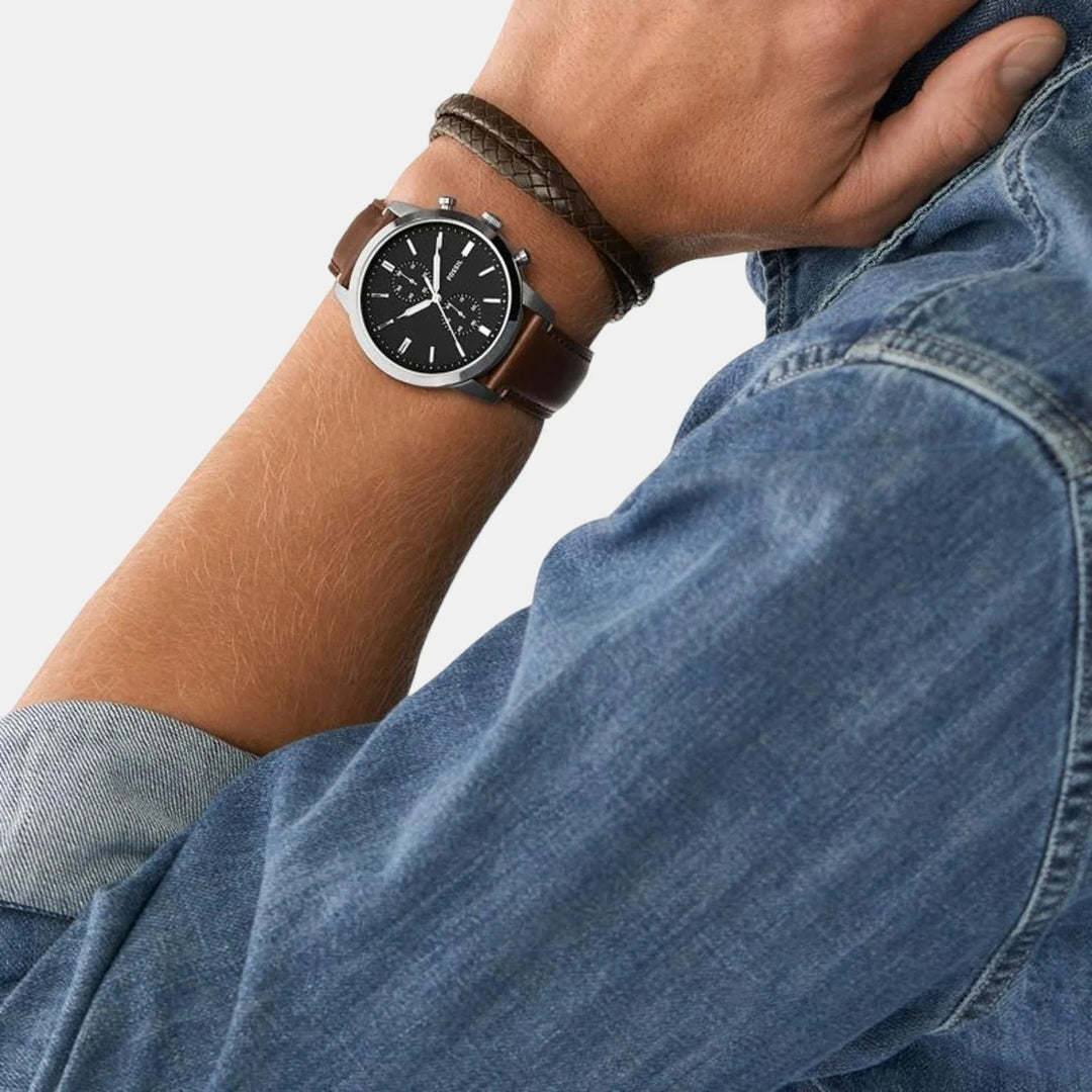 Fossil Neutra FS5967SET Chronograph Watch and Braided Leather Bracelet Men&