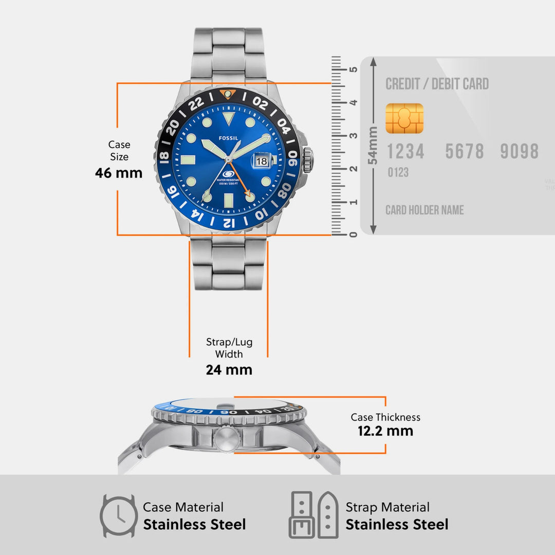 Fossil Blue FS5991 Green Dial Silver-Tone Stainless Steel Men&