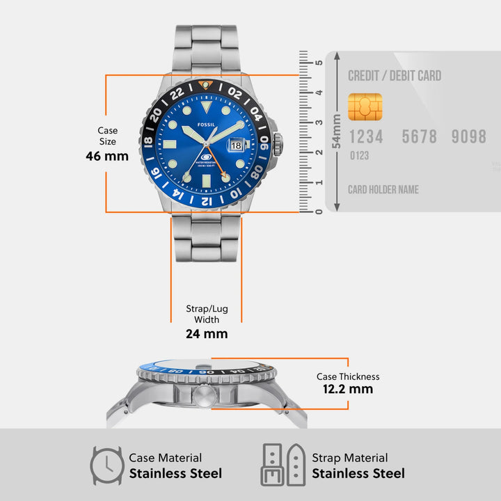 Fossil Blue FS5991 Green Dial Silver-Tone Stainless Steel Men&