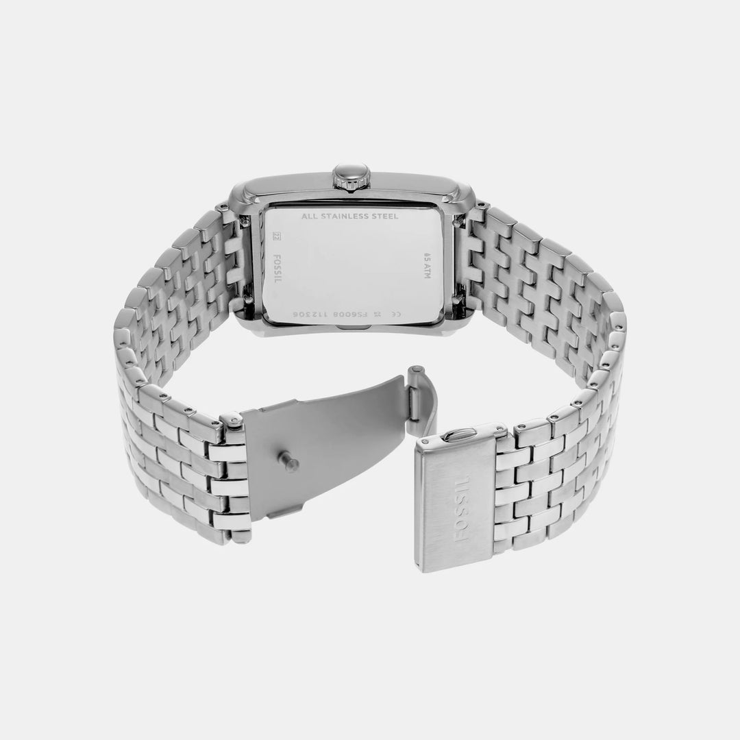 Fossil Carraway FS6008 Rectangular Silver Dial Silver-Tone Stainless Steel Men&