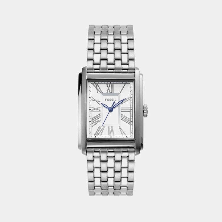 Fossil Carraway FS6008 Rectangular Silver Dial Silver-Tone Stainless Steel Men&