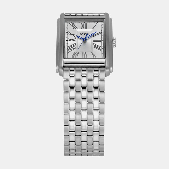 Fossil Carraway FS6008 Rectangular Silver Dial Silver-Tone Stainless Steel Men&