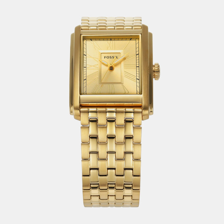 Fossil Carraway FS6009 Rectangular Gold Dial Gold-Tone Stainless Steel Men&