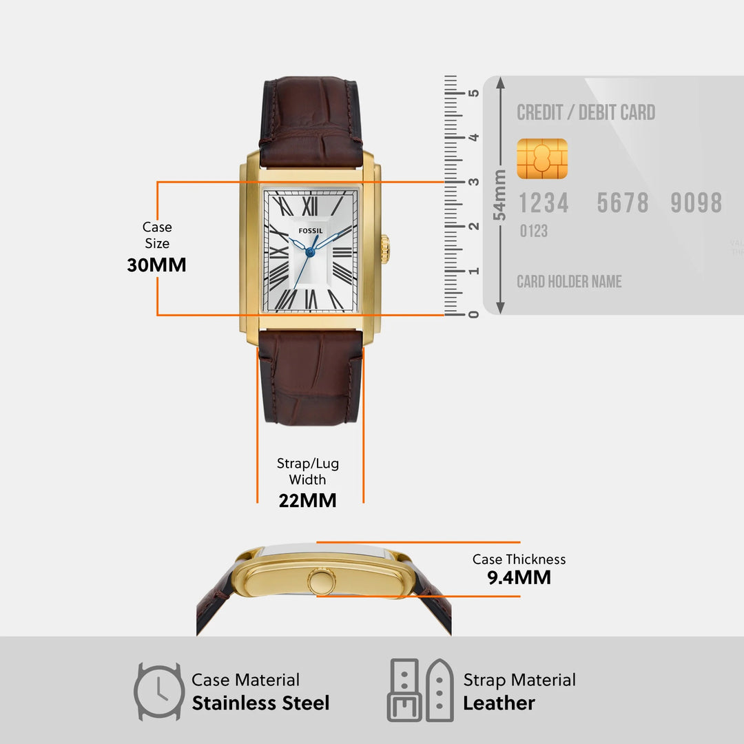 Fossil Carraway FS6011 Rectangular Silver Dial Brown Croco Leather Strap Men&