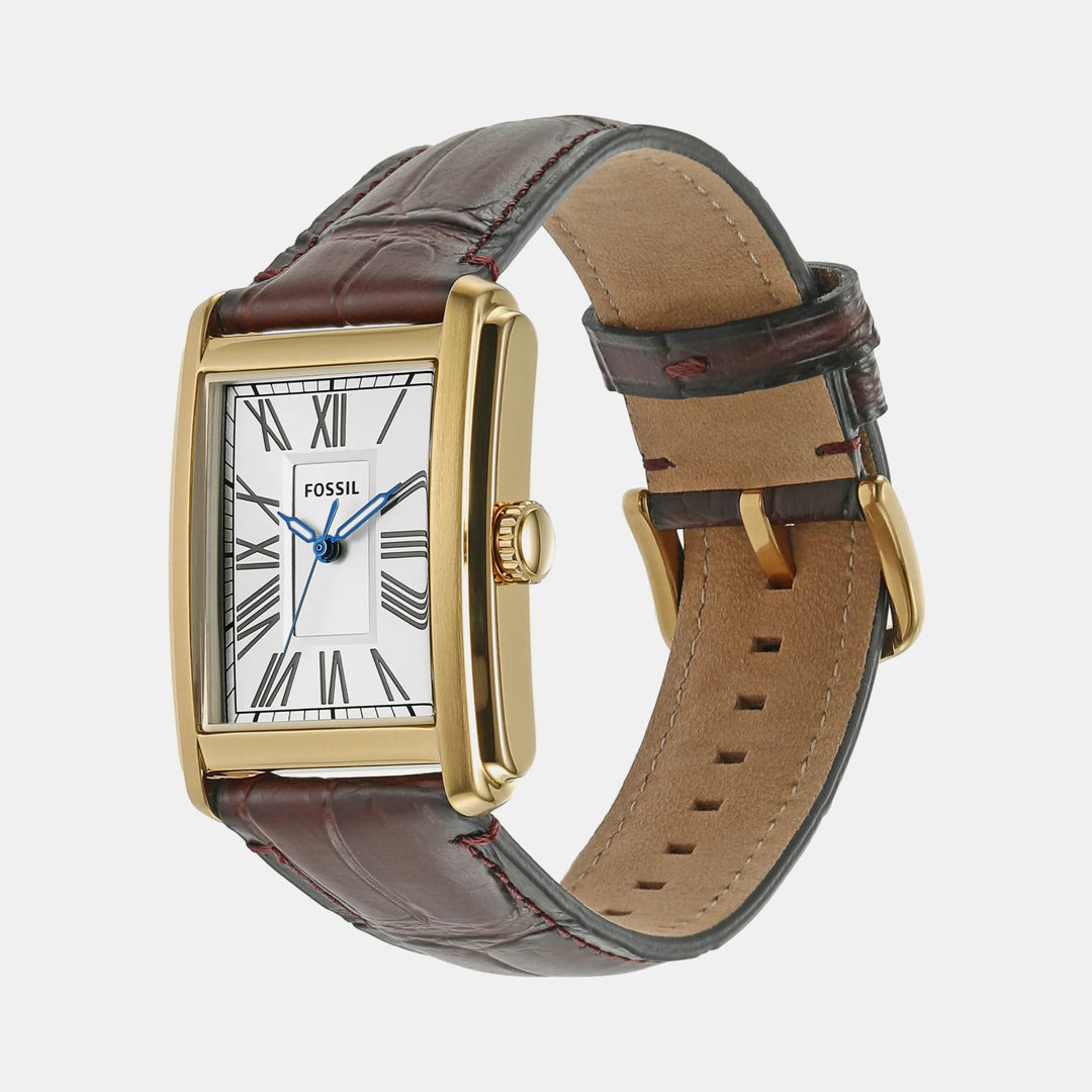 Fossil Carraway FS6011 Rectangular Silver Dial Brown Croco Leather Strap Men&
