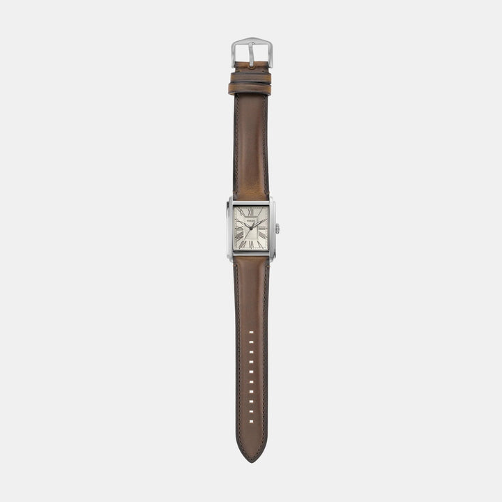 Fossil Carraway FS6012 Rectangular Gold Dial Black Leather Strap Men&