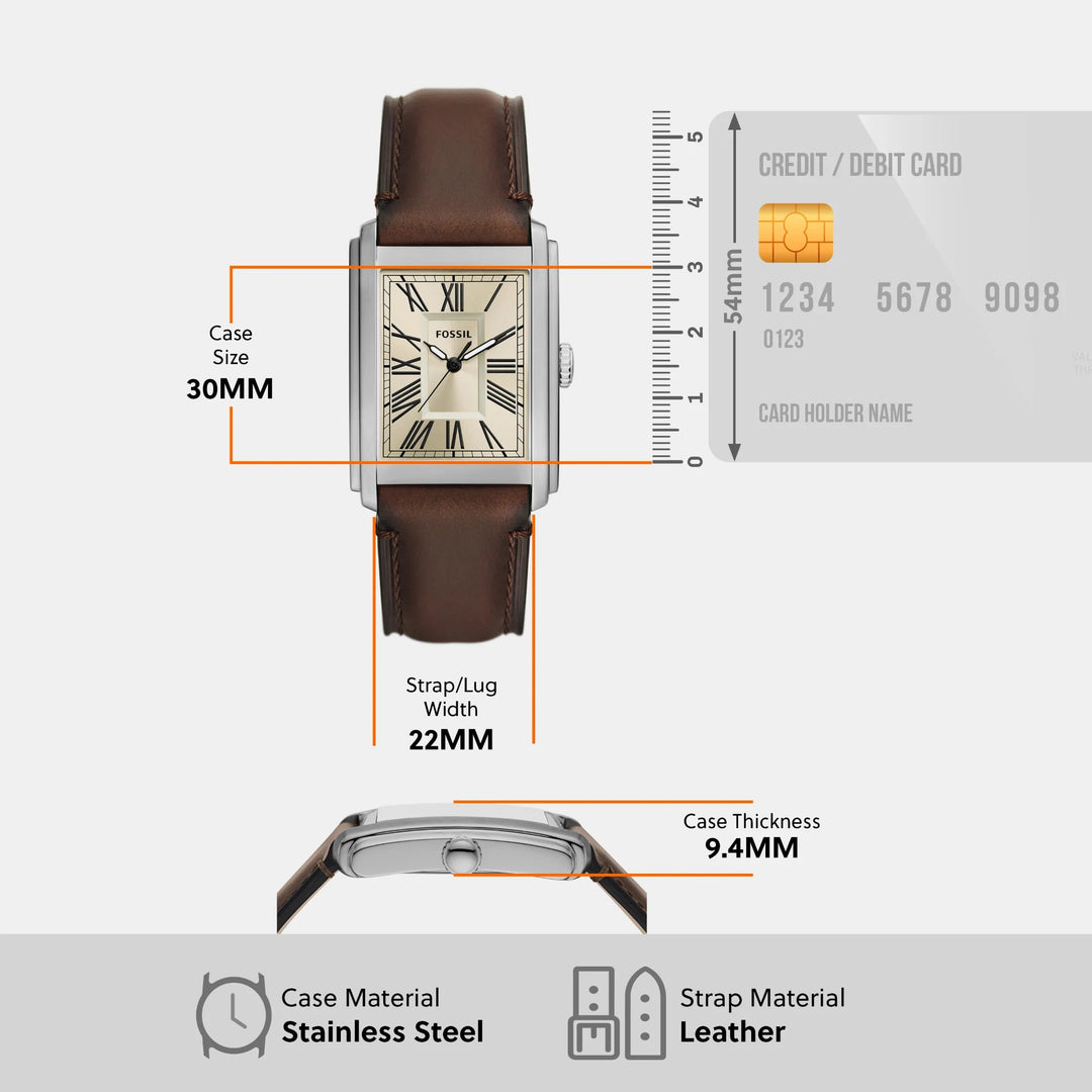 Fossil Carraway FS6012 Rectangular Gold Dial Black Leather Strap Men&