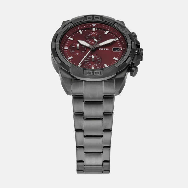 Fossil Bronson FS6017 Burgundy Dial Smoke Stainless Steel Chronograph Men&
