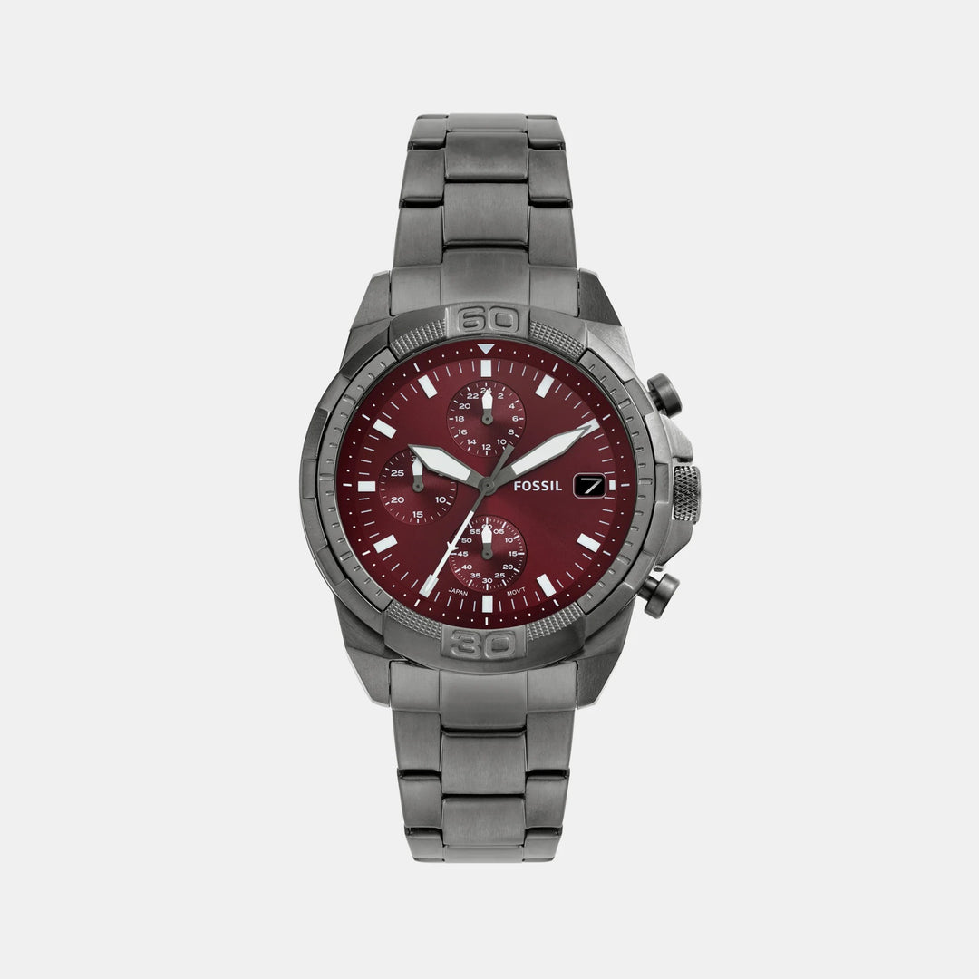 Fossil Bronson FS6017 Burgundy Dial Smoke Stainless Steel Chronograph Men&