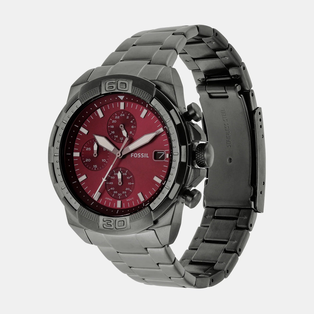 Fossil Bronson FS6017 Burgundy Dial Smoke Stainless Steel Chronograph Men&