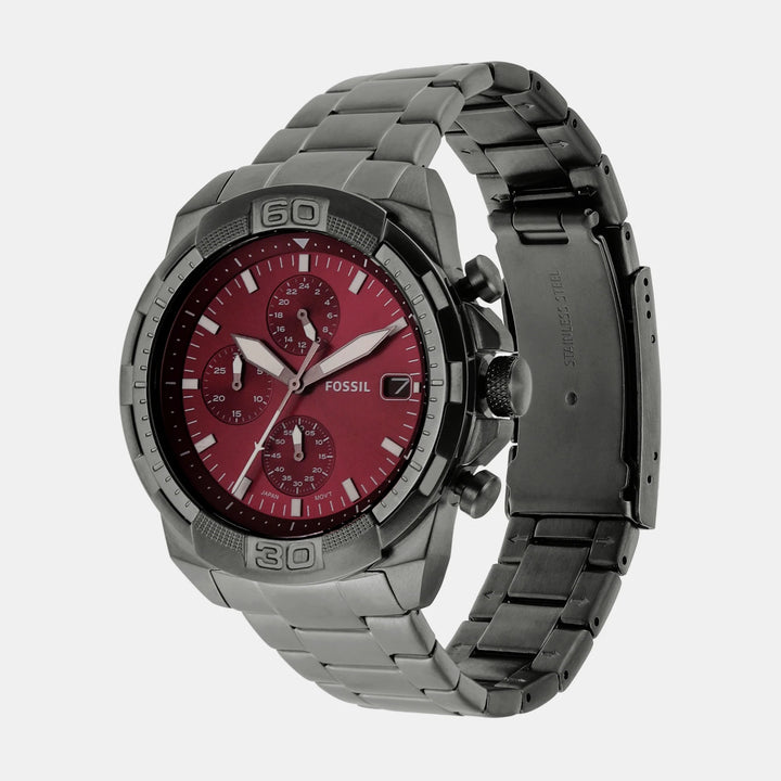 Fossil Bronson FS6017 Burgundy Dial Smoke Stainless Steel Chronograph Men&