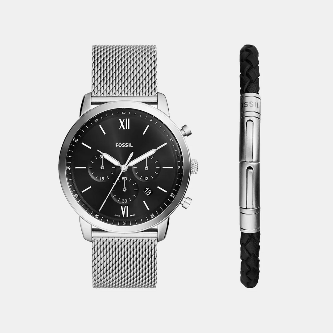 Fossil The Neutra FS6020SET Blue Dial Watch and Beaded Bracelet Men&