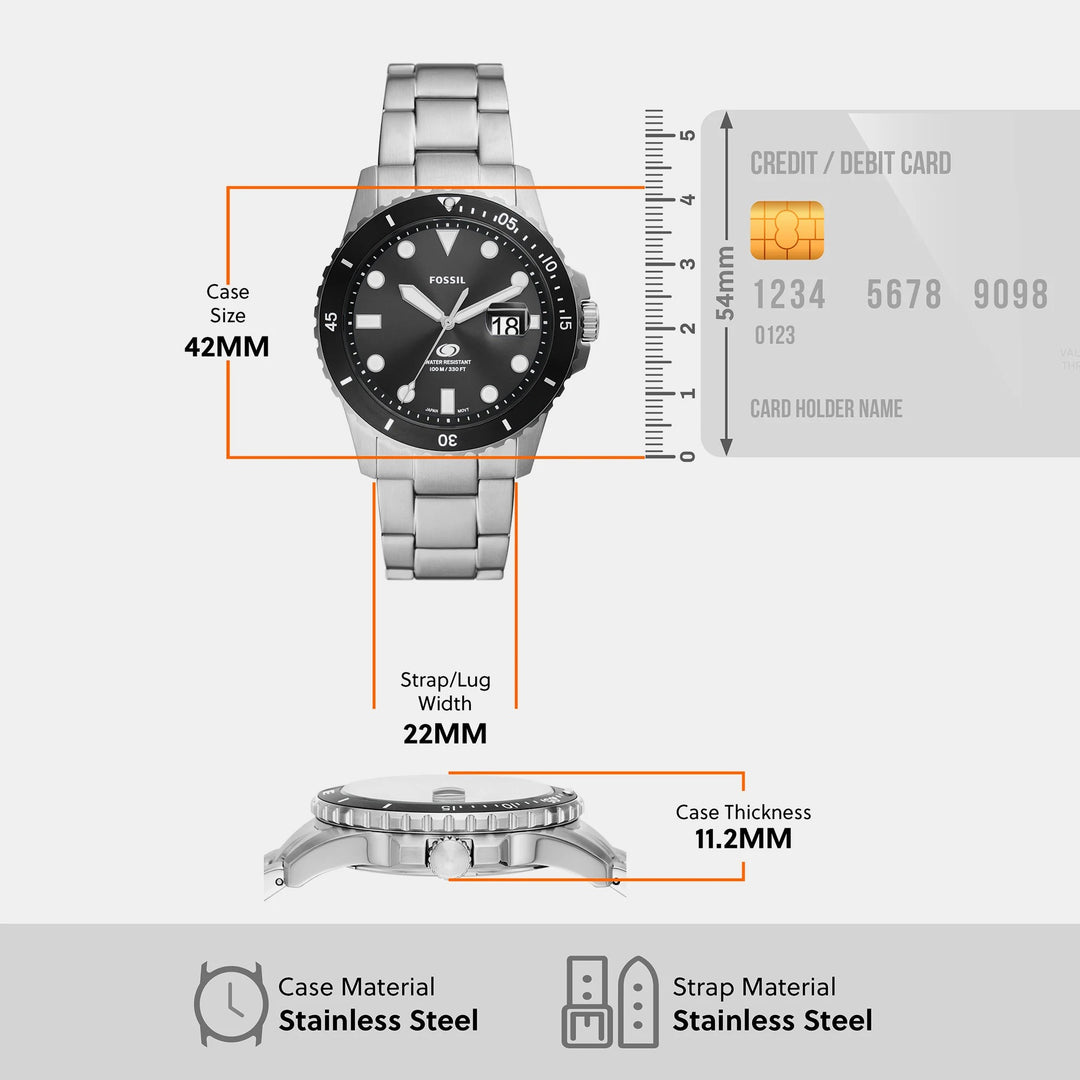 Fossil Blue Dive FS6032 Black Dial Silver-Tone Stainless Steel Men&