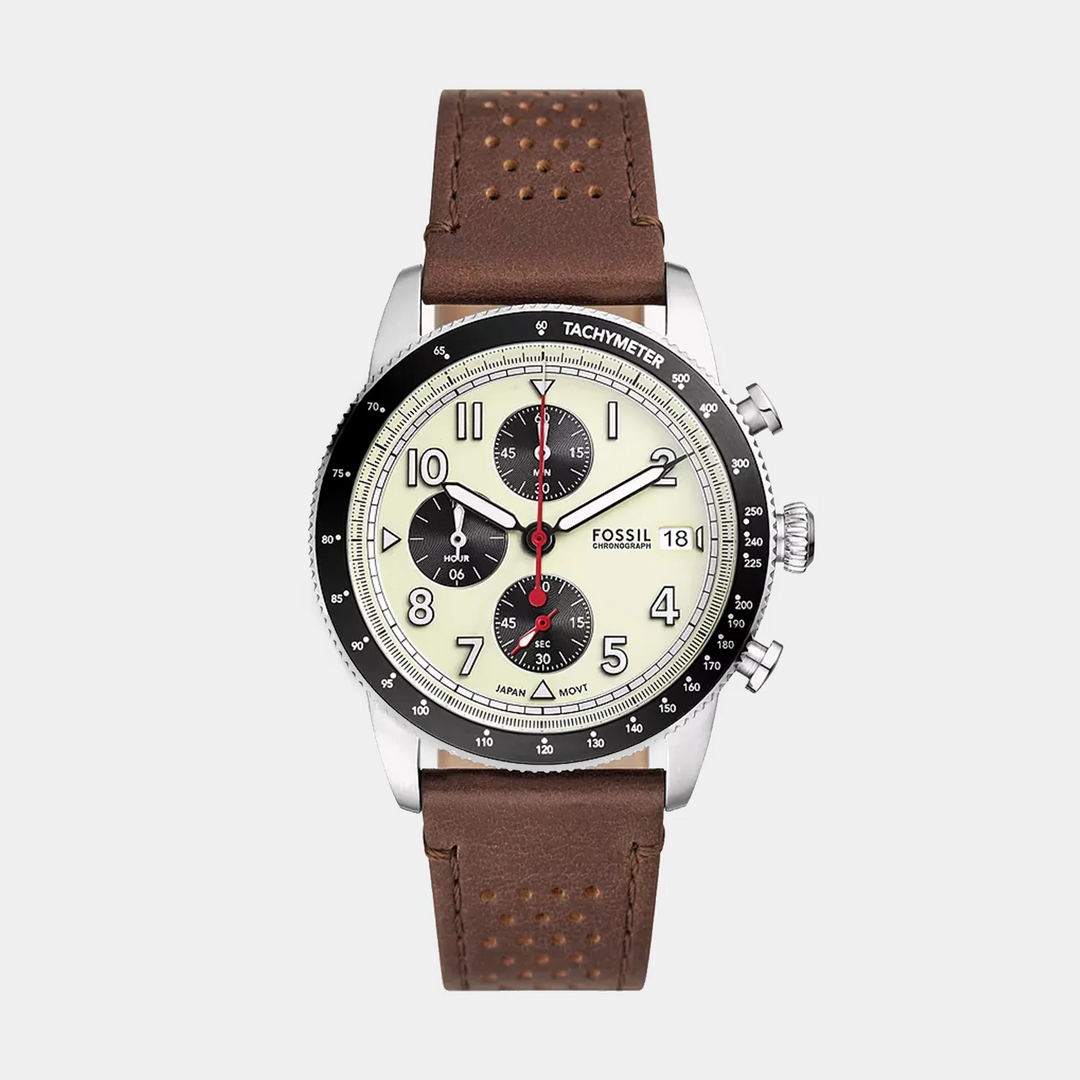 Fossil Sport Tourer FS6042 Chronograph Cream Dial Brown Leather Strap Men&