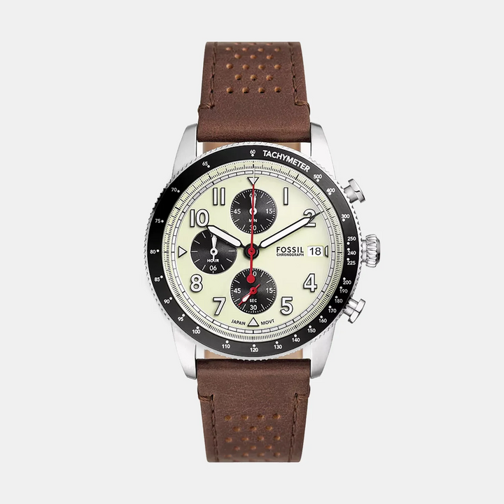 Fossil Sport Tourer FS6042 Chronograph Cream Dial Brown Leather Strap Men&