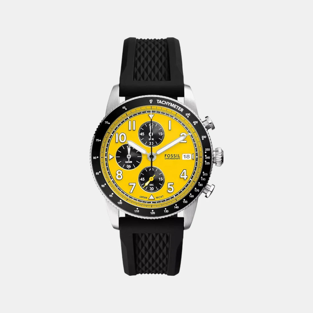 Fossil Sport Tourer FS6044 Chronograph Yellow Dial Black Silicone Strap Men&