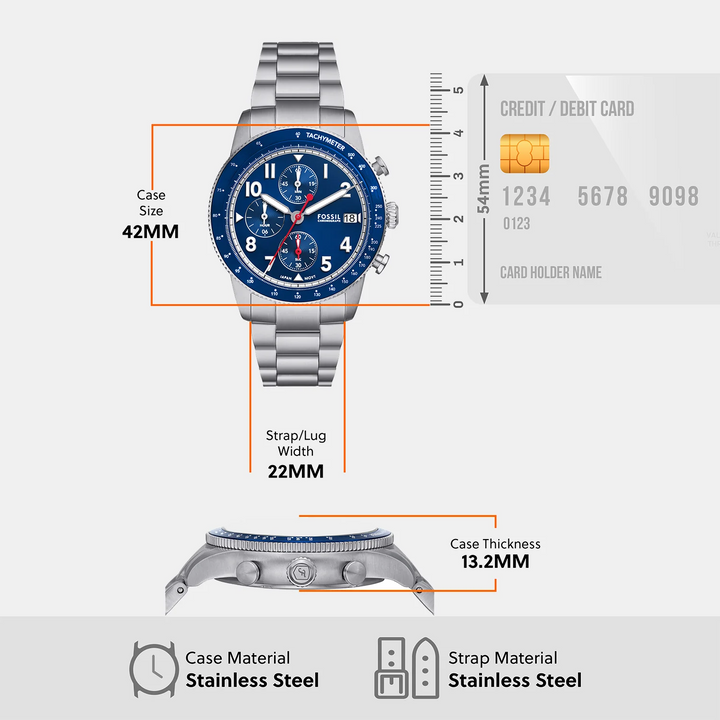 Fossil Sport Tourer FS6047 Chronograph Blue Dial Blue Silicone Strap Men&