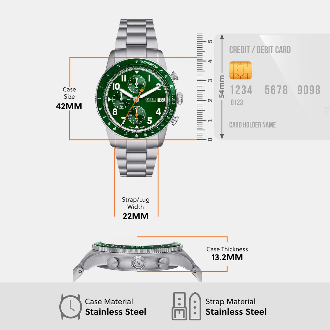 Fossil Sport Tourer FS6048 Chronograph Silver Dial Silver-Tone Stainless Steel Men&