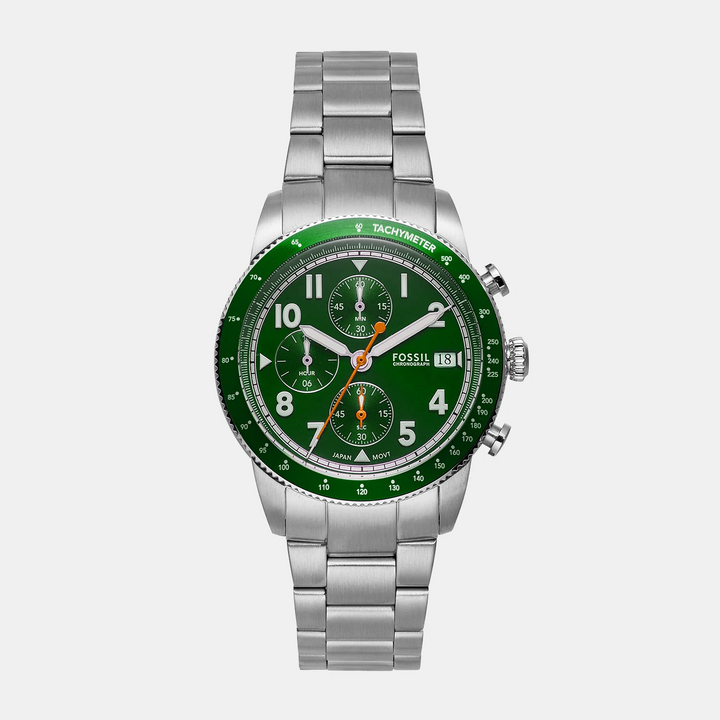 Fossil Sport Tourer FS6048 Chronograph Silver Dial Silver-Tone Stainless Steel Men&