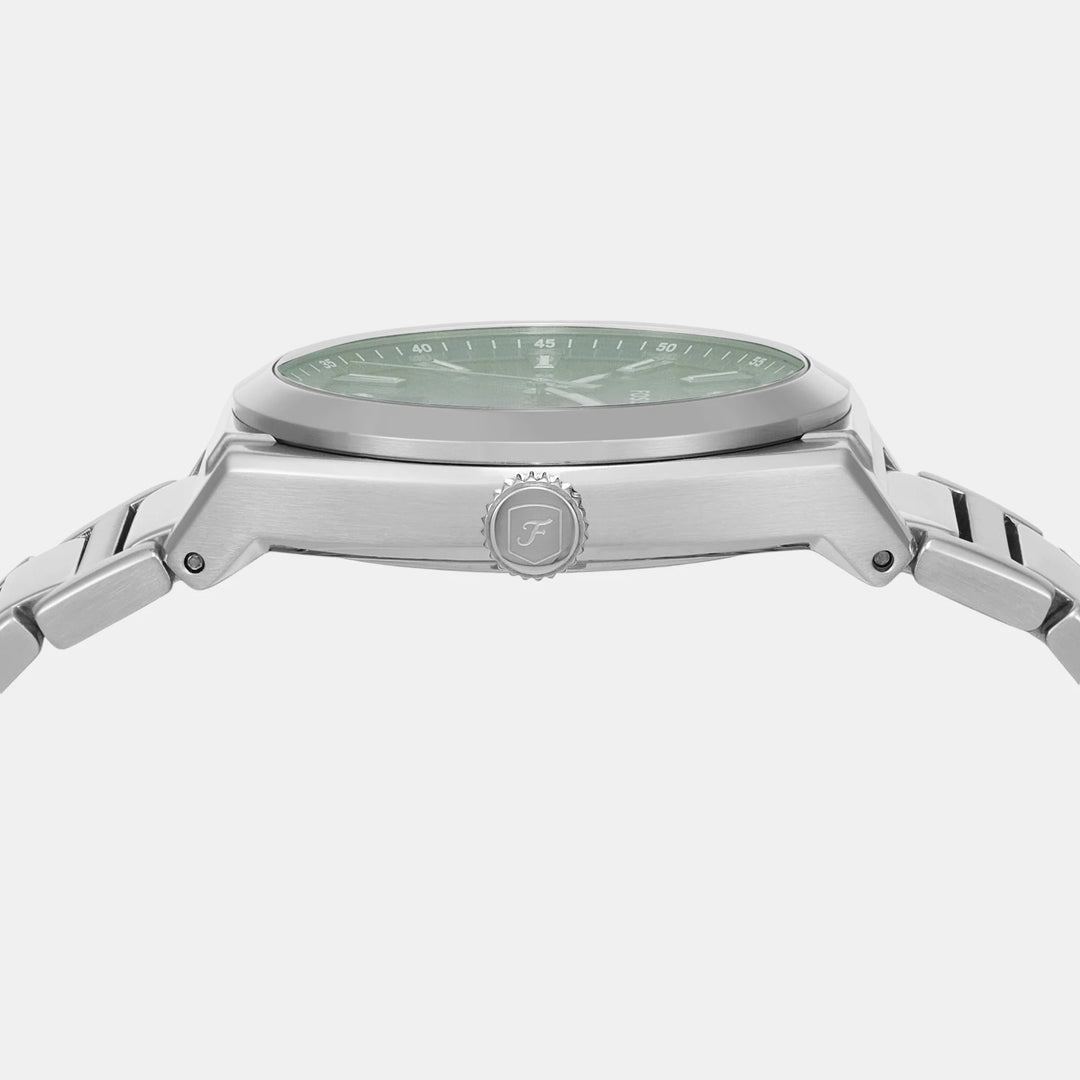 Fossil Everett FS6056 Moonphase Blue Dial Silver-Tone Stainless Steel Men&