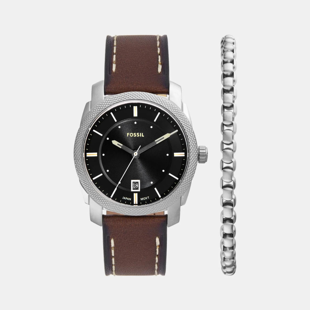 Fossil Machine FS6081SET Chronograph Watch and Black Leather Bracelet Men&