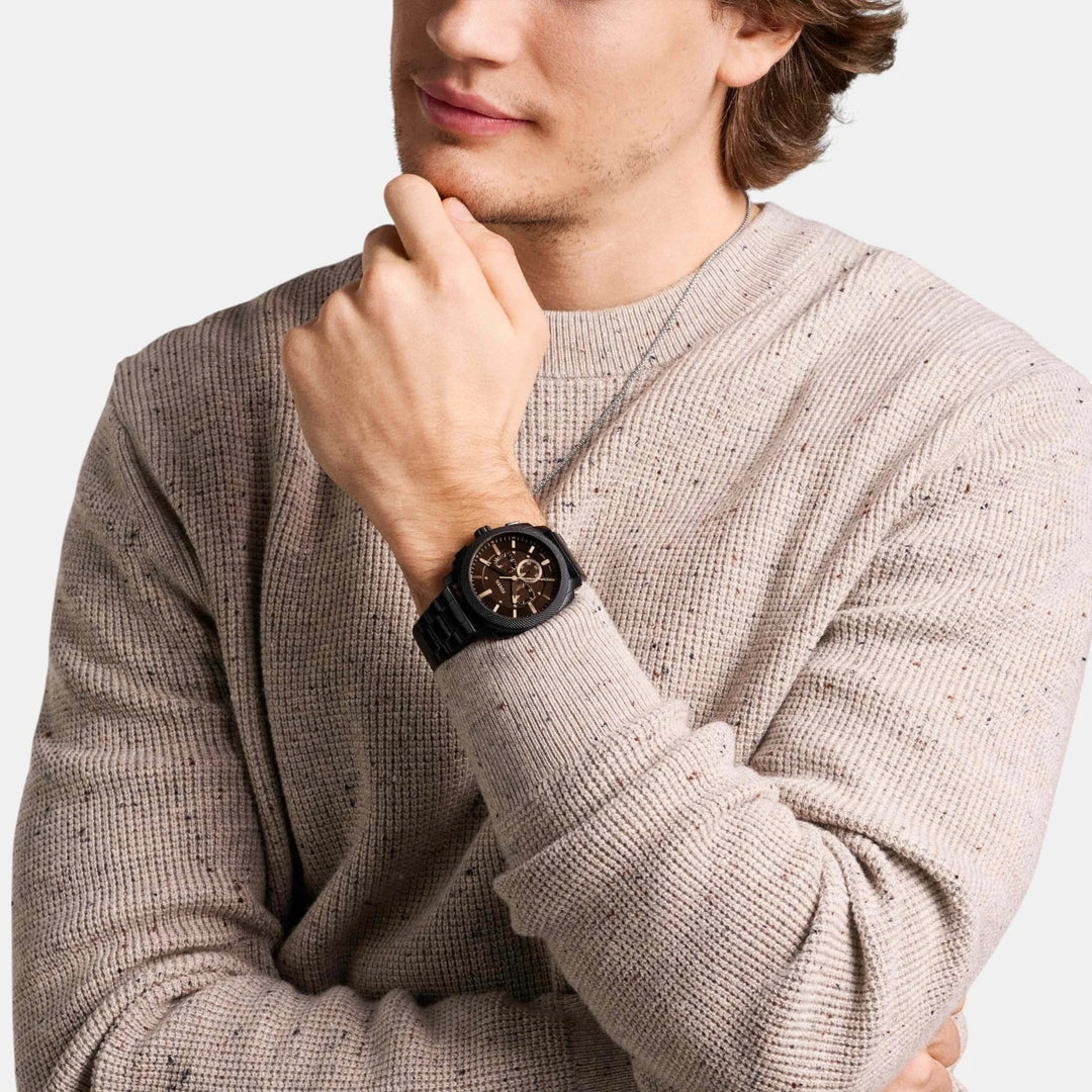 Fossil Machine FS6097 Blue Dial Brown Leather Men&