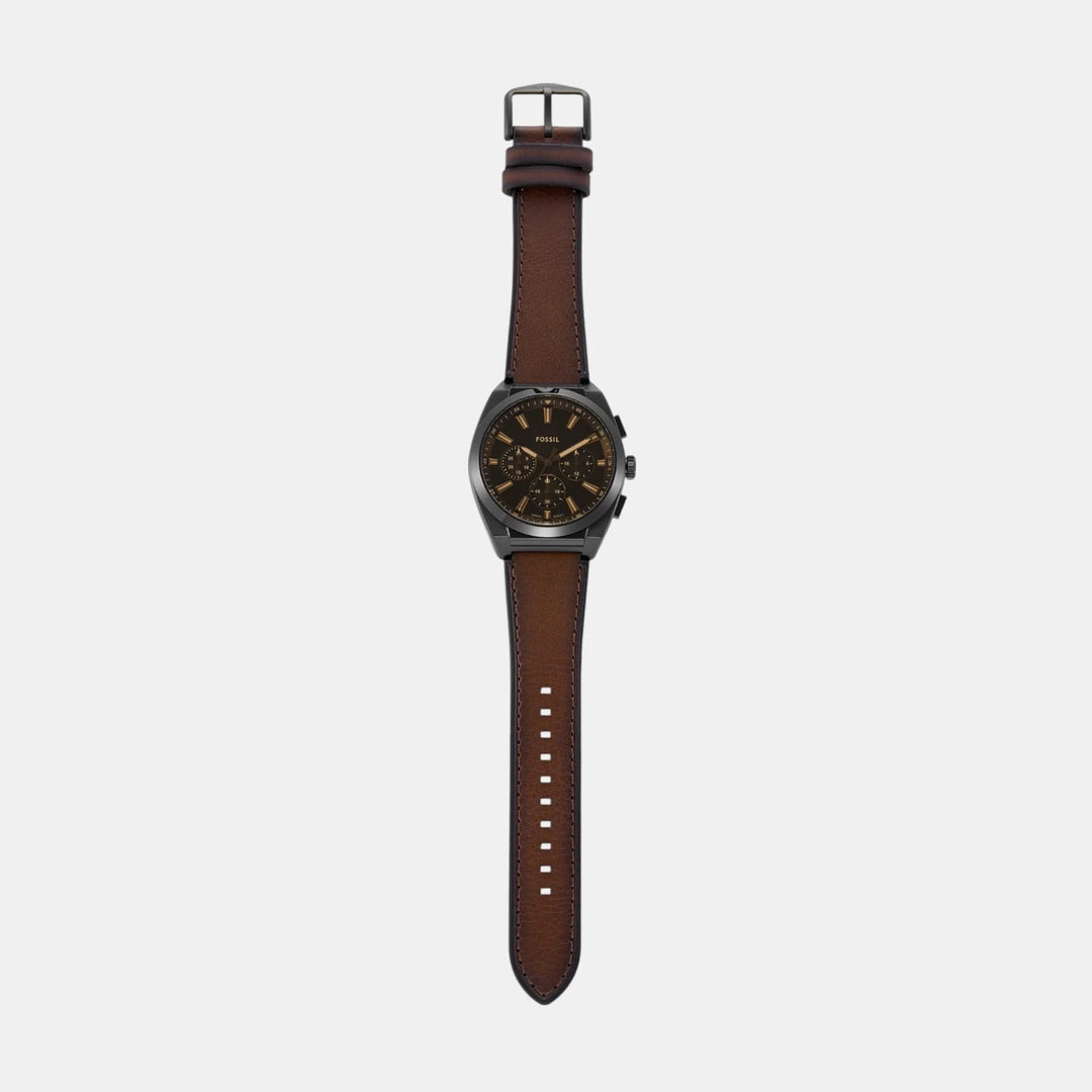 Fossil Everett FS6108 Gray Dial Black Leather Strap Men&