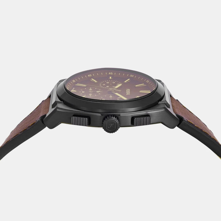 Fossil Everett FS6108 Gray Dial Black Leather Strap Men&