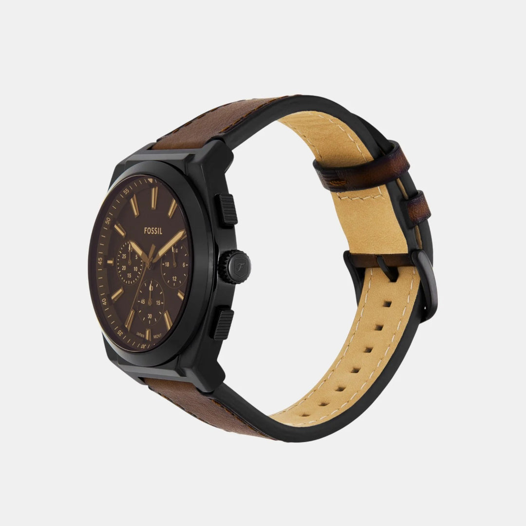 Fossil Everett FS6108 Gray Dial Black Leather Strap Men&