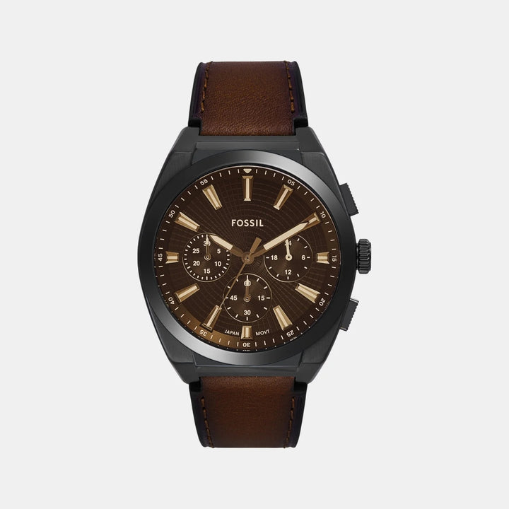 Fossil Everett FS6108 Gray Dial Black Leather Strap Men&