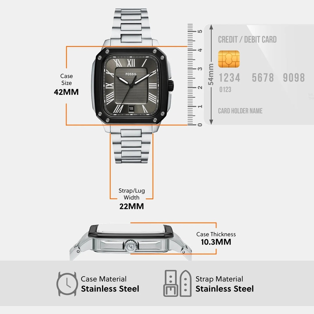 Fossil Crosby FS6122 Black and Blue Bezel Stainless Steel Men&