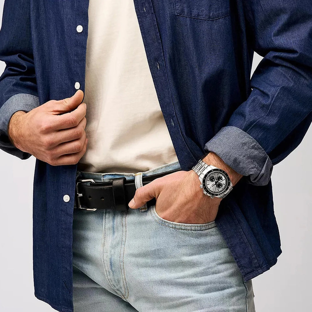 Fossil Autocross FS6124 Blue Dial Silver Stainless Steel Men&
