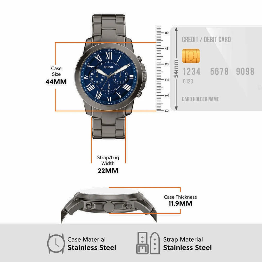 Fossil Grant FS6133 Rectangular Blue Dial Silver Stainless Steel Men&