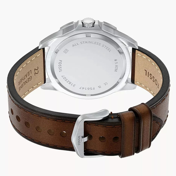 Fossil The Garrett FS6147 Silver Dial Black Leather Men&