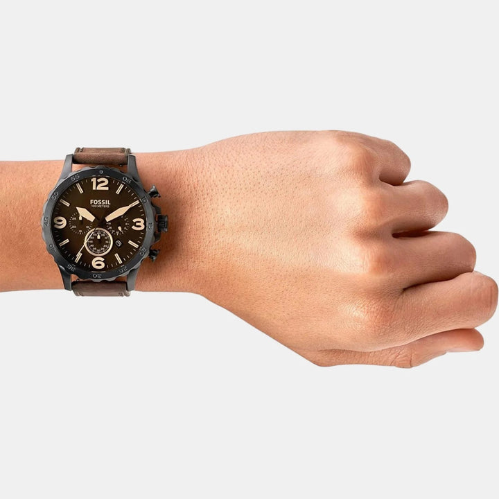 Fossil Nate JR1487 Chronograph Brown Dial Brown Leather Men&