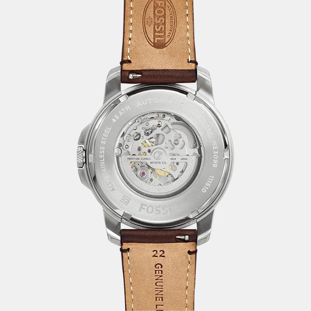 Fossil Grant ME3099 Automatic Skeleton Dial Brown Leather Men&