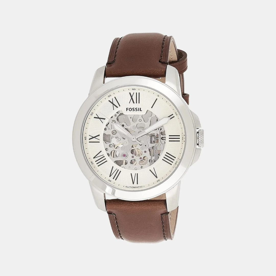 Fossil Grant ME3099 Automatic Skeleton Dial Brown Leather Men&